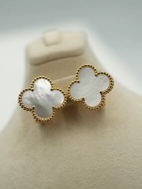 Elegant Gold and White Clover Earrings